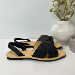 Nisolo All-Day Cross Strap Sandal Leather SlingBack Black Women's 6.5 NWOB